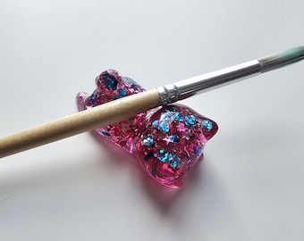 UV Resin pink sparkly cat chopstick or paintbrush holder