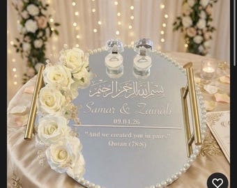 Plato para anillos con espejo personalizado y cajas para anillos / Bandeja para anillos de Nikkah personalizada / Elegante soporte para anillos de compromiso / Regalo de boda personalizado para parejas