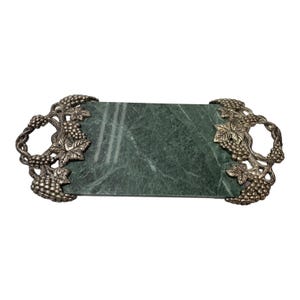 Vintage Godinger Silver Art Co Marble Charcuterie Serving Tray Grape Design -C47