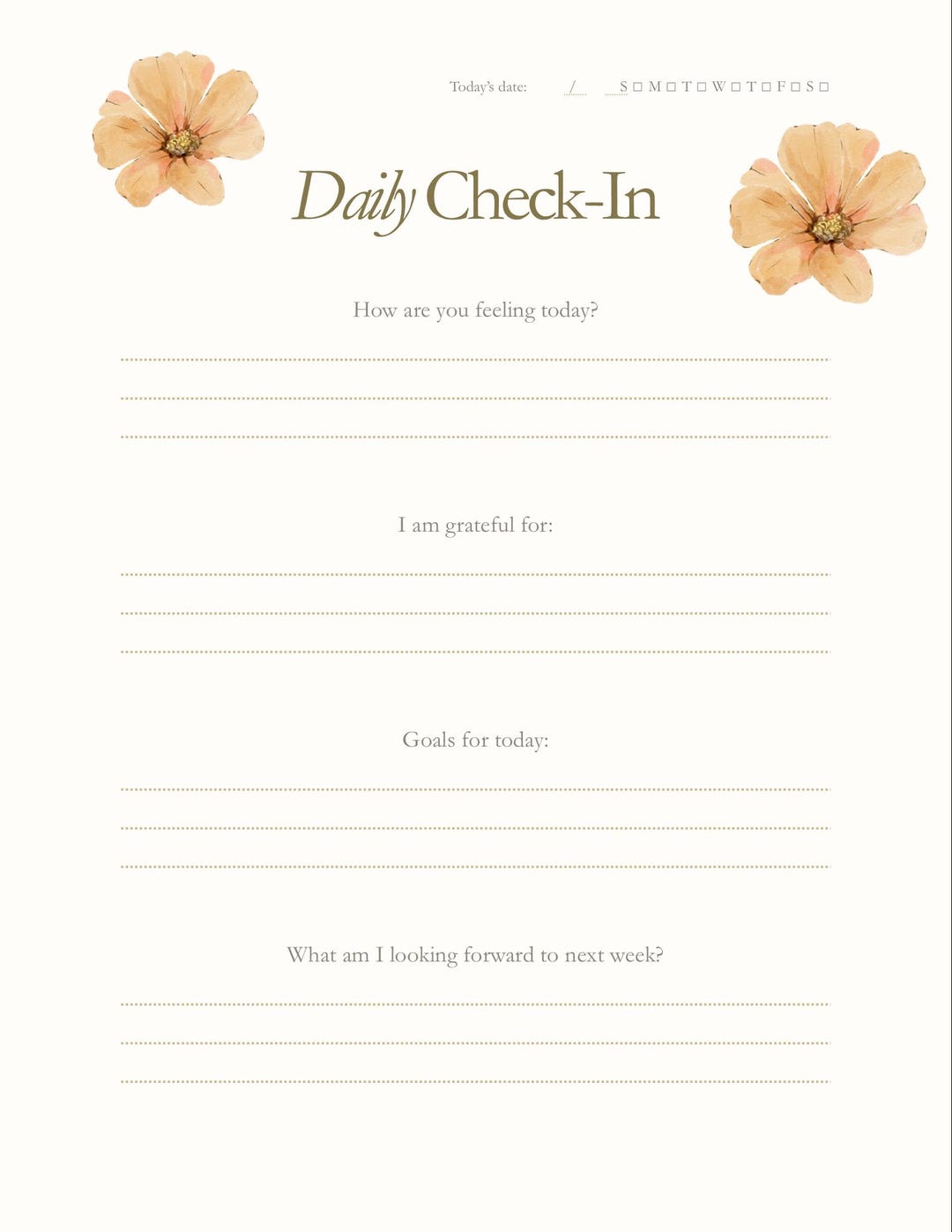 Daily Check In Sheet Daily Check-in Sheet: Reflection, Goals, Mindfulness (digital Download ...