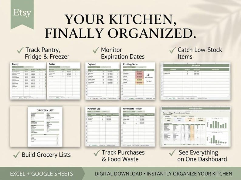 Pantry Inventory Spreadsheet | Fridge & Freezer Tracker | Excel ...