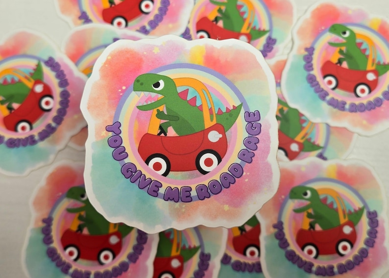 Dinosaur Road Rage Sticker | Funny Car Decal, 3 Inch (notebooks ...