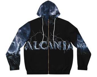 Alcania Logo Graphic Men's Full-Zip Hoodie (AOP)