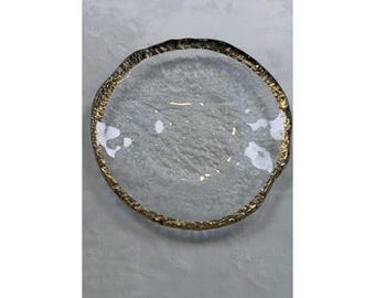 Plato/bol de hielo vintage IVV Glacier, fabricado en Italia, con borde de oro de 10 quilates, estilo moderno de mediados de siglo, 8-9 pulgadas.