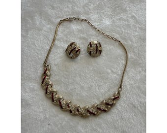 VTG Coro Cohn & Rosenberger Gold Tone Ruby Red Rhinestone Necklace Set
