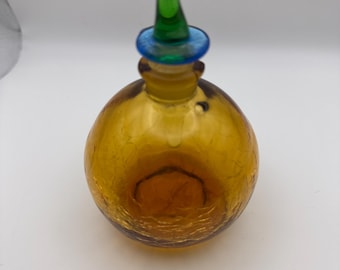 Frasco de perfume de vidro âmbar craquelado vintage da Act Studio com tampa colorida