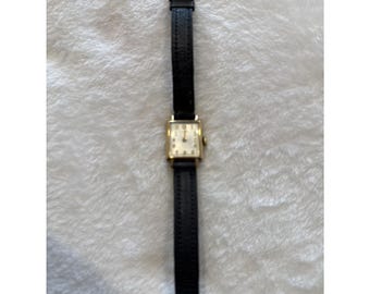 Vintage Timex Ladies Rectangular Tank Manual Wind Watch 1960s Black Strap