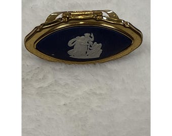 Vtg Wedgwood By Stratton England Blue White Jasperware Lipstick Holder w/ Mirror