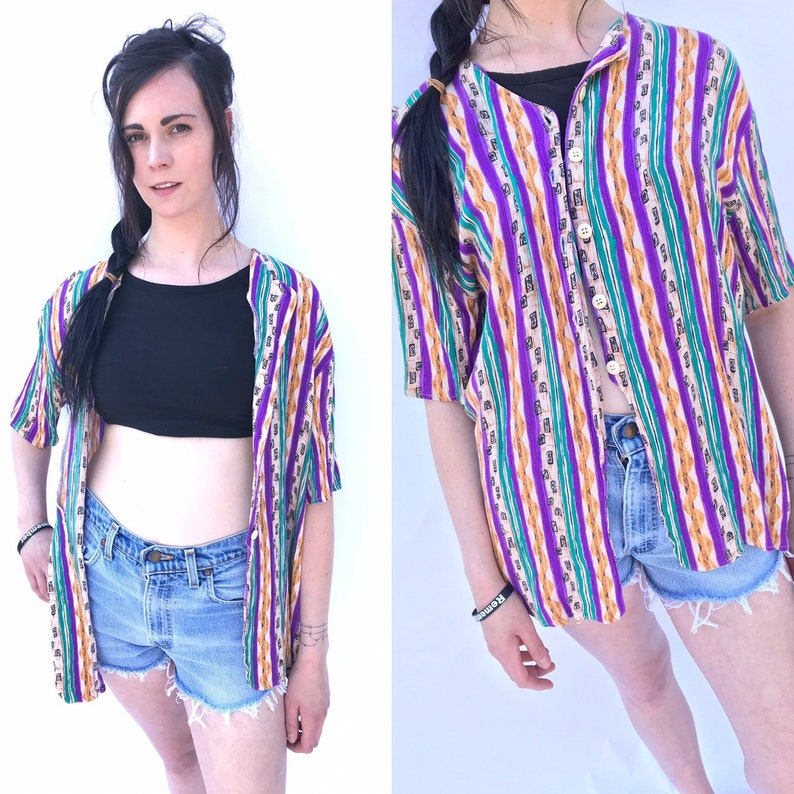 Vintage 80/'s Mix print Oversized button down blouse listing 8130