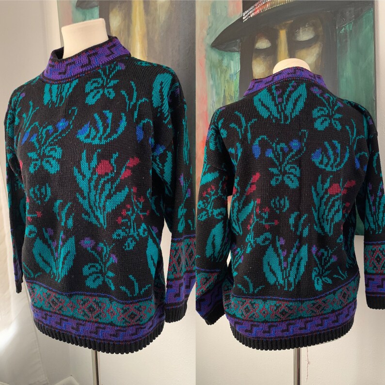 Small medium vintage 80\u2019s Acrylic floral sweater