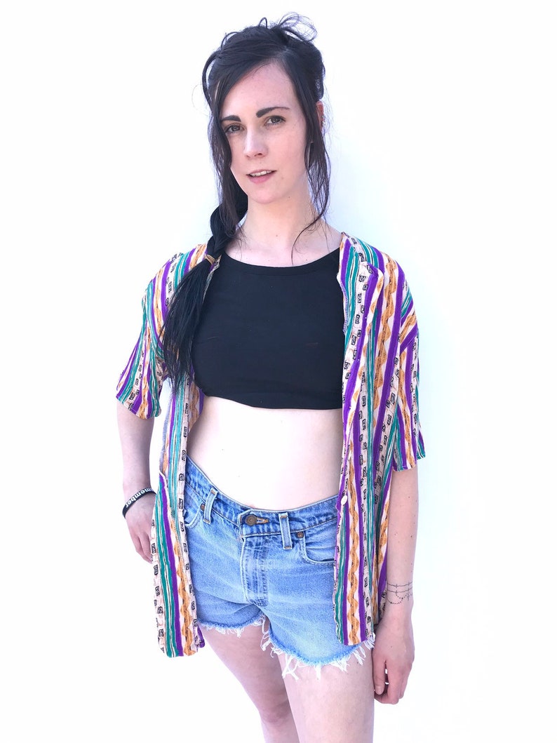 Vintage 80/'s Mix print Oversized button down blouse listing 8130