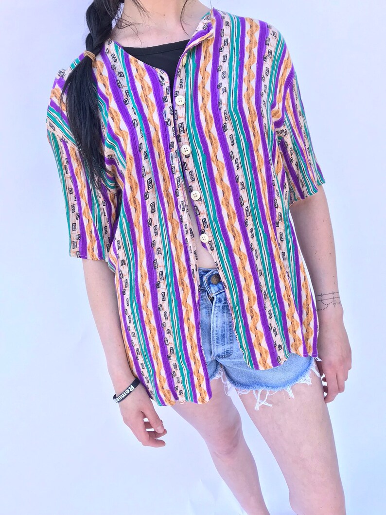 Vintage 80/'s Mix print Oversized button down blouse listing 8130