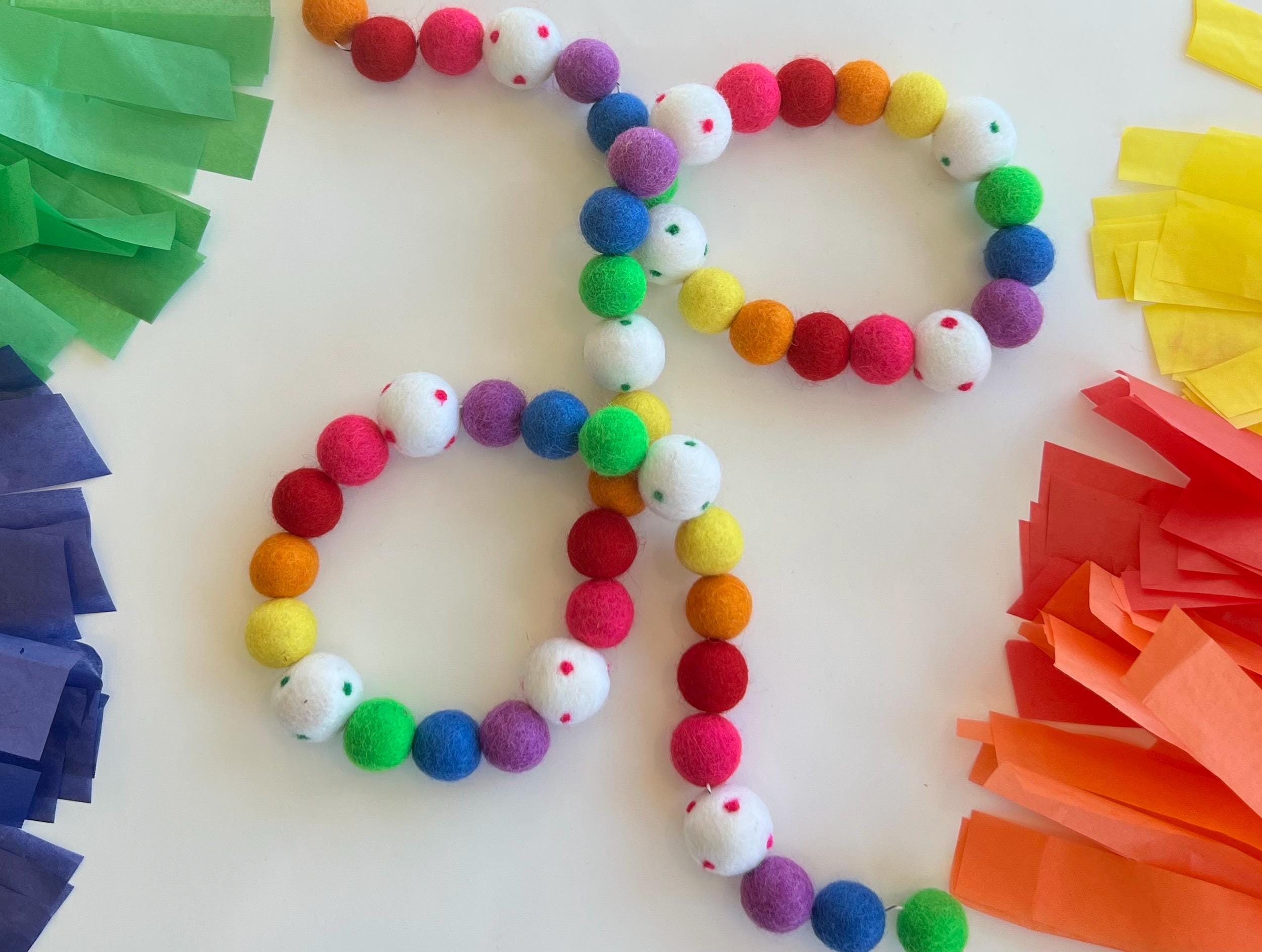 Primary Rainbow Felt Ball Garland - Etsy