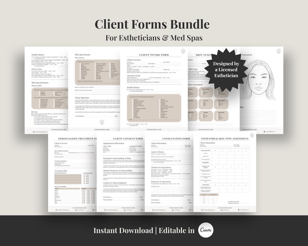 Clientform Banner Esthetician Client Forms Bundle Canva | Intake, Consultation, Consent ...
