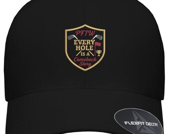 Every Hole Is A Comeback Story Embroidered Hat | Flexfit Closed-Back Cap | Inspirational Golf Gift | Par For The Wit