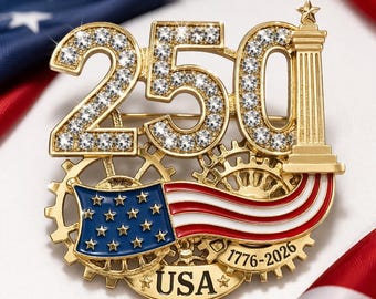 USA 250 Brooch Pin, America 250 Anniversary Jewelry, Patriotic Rhinestone Flag Pin, 1776-2026 Celebration Gift, Fourth of July Accessory