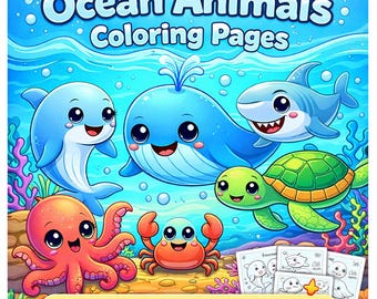 Meerestiere Malseiten V1 - Kawaii Kinder Printable PDF (10 Designs + Cover)