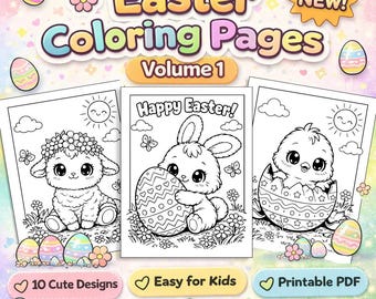 Ostern Ausmalbilder Vol 1, Hase, Küken, Lamm Frühling Kinderaktivität (Digitaler Download)