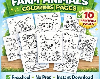 Kawaii Bauernhof Tiere Malvorlagen V2 - 10-seitiges Printable Set | Digitaler Download