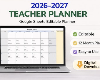 Bearbeitbarer Lehrerplaner 2026-2027 | Google Sheets Stundenplan (Digitaler Download)