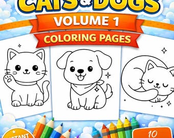 Hunde und Katzen Malbuch V1 – 11 Seiten – Sofortdownload PDF