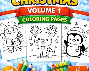 Kawaii Weihnachten Malvorlagen – Weihnachtsmann, Rentier, Pinguin Design (PDF Download)
