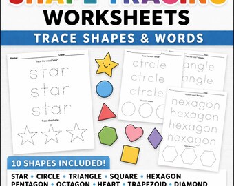 Vorschule Kindergarten Form Turing Arbeitsblätter | Zeichnen Sie Formen, Wörter nach (druckbare PDF)