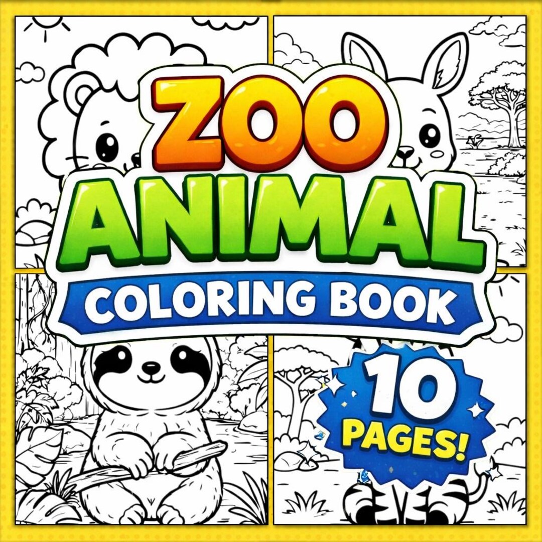 Zoo Animals Coloring Pages for Kids – 10 Kawaii Printable Sheets (PDF ...