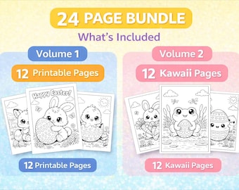 24 Kawaii Ostern Ausmalbilder – Chibi Animal Printable Bundle (8.5x11 PDF) V1 und V2