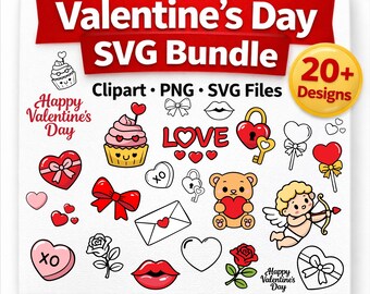 Valentinstag SVG Bundle | Herzen, Teddybär & Amor | SVG-Schnittdateien für Cricut