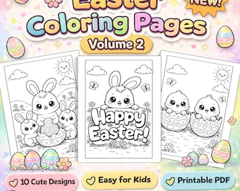 Kawaii Ostern Malvorlagen - Kaninchen, Küken, Lamm Frühling Kinderaktivität (digitaler Download)