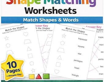 Form Passende Arbeitsblätter für Vorschule Kindergarten | Match Shapes Words (druckbare PDF)