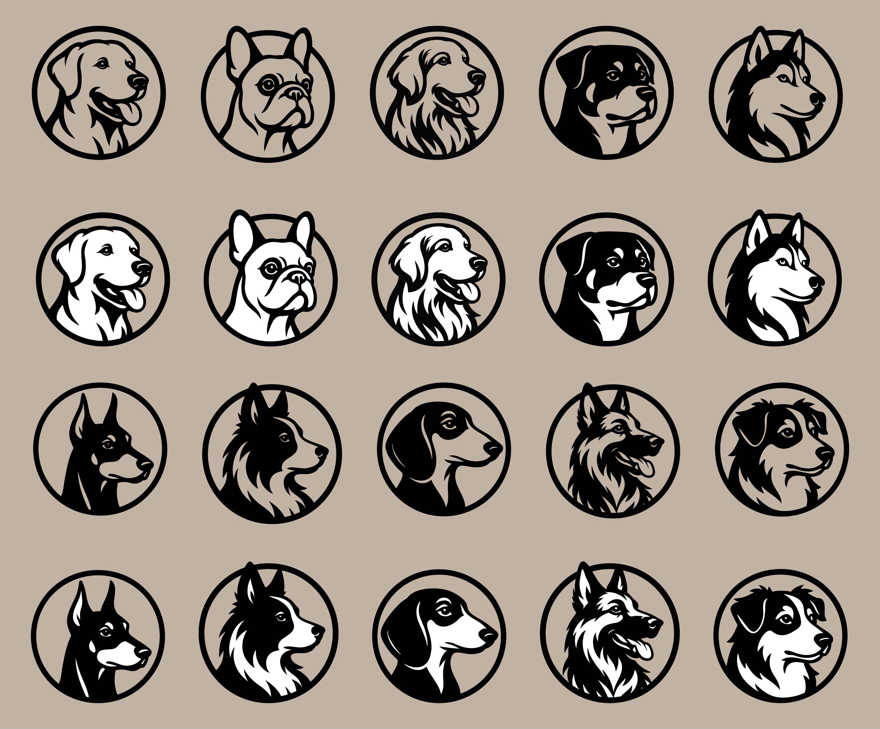 Dog Breeds SVG Clipart Bundle | 20 Black & White Designs (digital ...