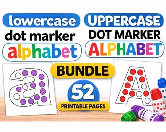 Großbuchstaben + Kleinbuchstaben Dot Marker Alphabet Bundle| Vorschul-Buchstabenerkennungsaktivität (52 Seiten)