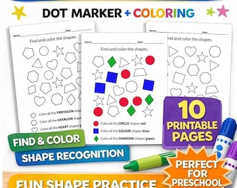 Dot Marker Formen Arbeitsblätter | Vorschul-Form-Erkennungs-Aktivität (10 Seiten)