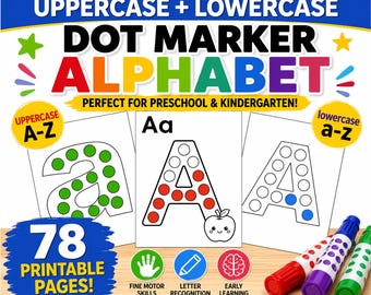 Dot Marker Alphabet Bundle | Groß- & Kleinbuchstaben Tupfen Arbeitsblätter | 78 Druckbare Seiten | Vorschule - Kindergarten