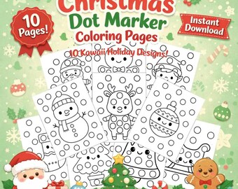 Weihnachten Dot Marker Malvorlagen - 10 Kawaii Feiertag Designs!