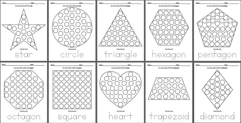 Dot Marker Shape Worksheets – Fill Shapes & Trace Words | Preschool and ...