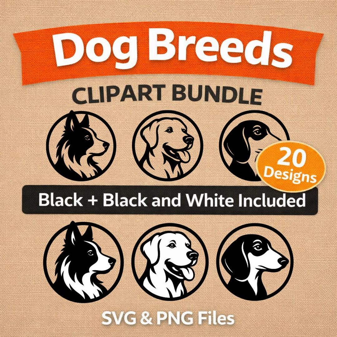 Dog Breeds SVG Clipart Bundle | 20 Black & White Designs (digital ...