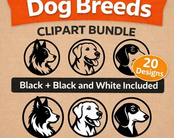 Hunderassen SVG Clipart Bundle | 20 Schwarz & Weiß Designs (Digitaler Download)