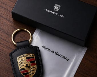 Porsche Leather Keychain – Black Key Ring, Made in Germany, Car Accessory