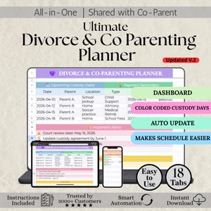 Co-Parenting Digital Planner Custody Schedule Calendar Alimony Child Support Shared Expenses Visitation Tracker Documentation Google Sheets
