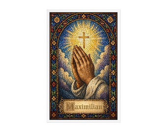 Personalisierbares Acrylbild Betende Hände mit Name - Christliches Geschenk Kreuz Deko Glasbild personalisiert religiös Geschenk Taufe Gebet