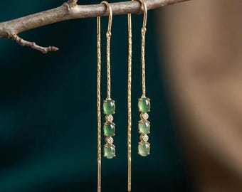 Pendientes largos colgantes de jade: Pendientes colgantes de piedra preciosa verde