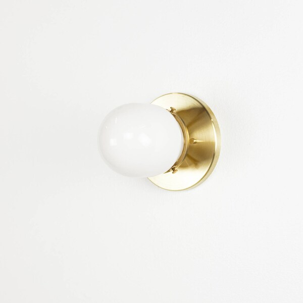 Pearl • Modern brass light sconce with milk glass globe UL LISTED