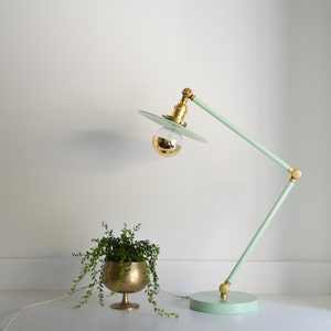Otto • vintage style articulating boom lamp made with solid brass & powder coated in sea foam green