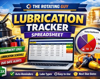 Lubrication Tracker Spreadsheet | Equipment Schedule, PM Log (XLSX)