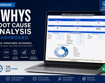 5 Whys Root Cause Analysis Toolkit | RCA Workbook, Fishbone Diagram, CAPA Tracker, Action Plan & Dashboard | Excel Template