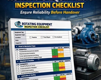 Rotating Equipment Inspection Checklist Excel | Pump Motor Inspection + Dashboard | Maintenance & Handover Tool