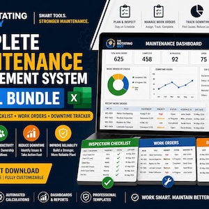 Complete Maintenance Management System Excel Bundle | Inspection Checklist + Work Orders + Downtime Tracker